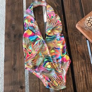 Eat Sleep Rave Acid Trip Halter Bodysuit
